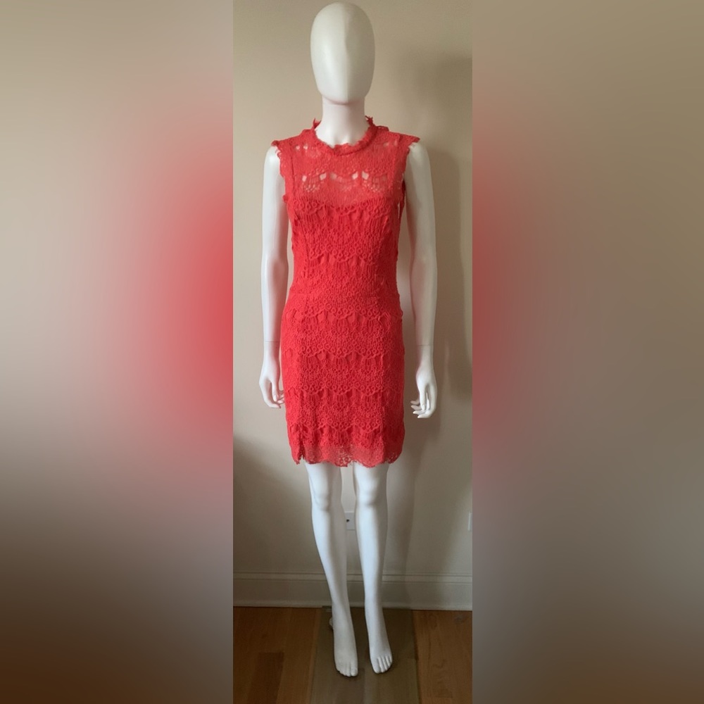 Free People Coral Sleeveless High Neck Open Back Lace Dress Women's Size S